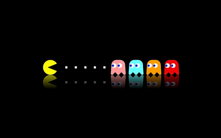 Aplikasi game Pac-Man, Pac-Man, game retro, video game, minimalis, refleksi, Wallpaper HD