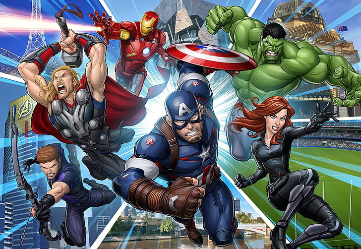 arte, Hulk, Capitão América, Thor, Os Vingadores, Viúva Negra, Homem de Ferro, Patrick Brown, Vingadores: Guerra Infinita, Os Vingadores: Guerra Infinita, Vingadores da Marvel, HD papel de parede