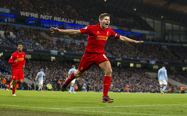 Steven Gerrard Liverpool Football Pl, men's red soccer jerseys, Sports, Football, players, HD wallpaper
