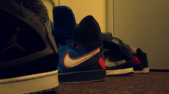 four assorted-color Nike shoe collection, Nike, Air Jordan, sneakers, HD wallpaper HD wallpaper