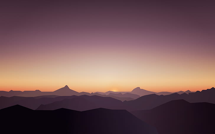 Calme Sunset Mountains 5K, coucher de soleil, montagnes, calme, Fond d'écran HD