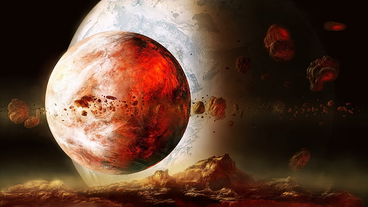 الكوكب الأحمر ، العمل الفني ، الفن الرقمي ، الفضاء، خلفية HD