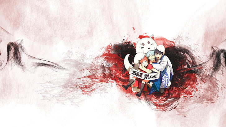 Anime, Gintama, Gintoki Sakata, Kagura (Gintama), Sadaharu (Gintama), Shimura Shinpachi, HD-Hintergrundbild