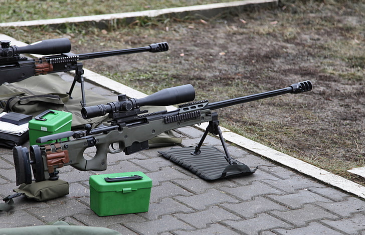 две серые снайперские винтовки, AWP, AWM, Arctic Warfare Magnum, точность международный AW.338, HD обои