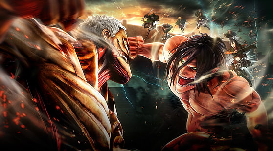 Angriff auf Titanen, Shingeki no Kyojin, Mikasa Ackerman, Eren Jeager, Reiner Braun, Armin Arlert und Levi Ackerman, HD-Hintergrundbild HD wallpaper