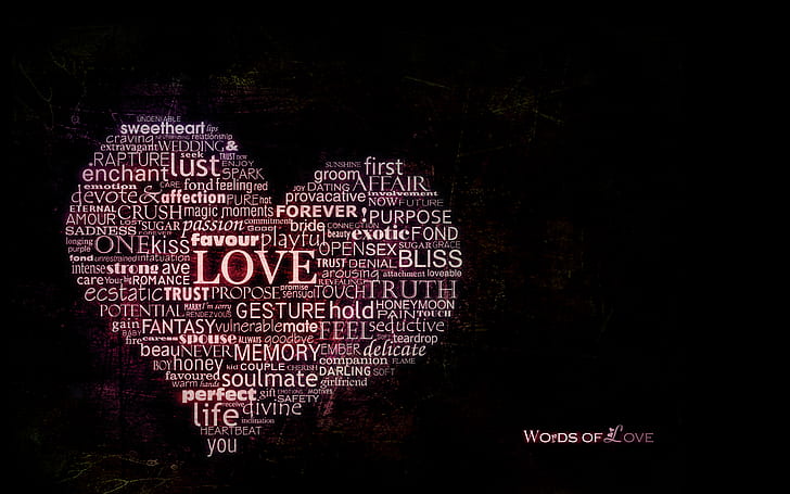 Words of Love, heart with words of love grammar wallpaper, love, words, HD wallpaper