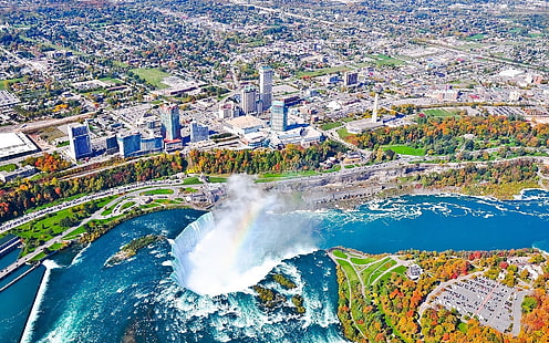 Cities, City, Canada, Fall, Niagara Falls, River, USA, Waterfall, HD wallpaper HD wallpaper