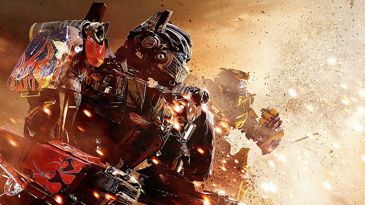 Optimus Bumblebee in Transformers 3, animated illustration wallpaper, transformers, optimus, bumblebee, HD wallpaper