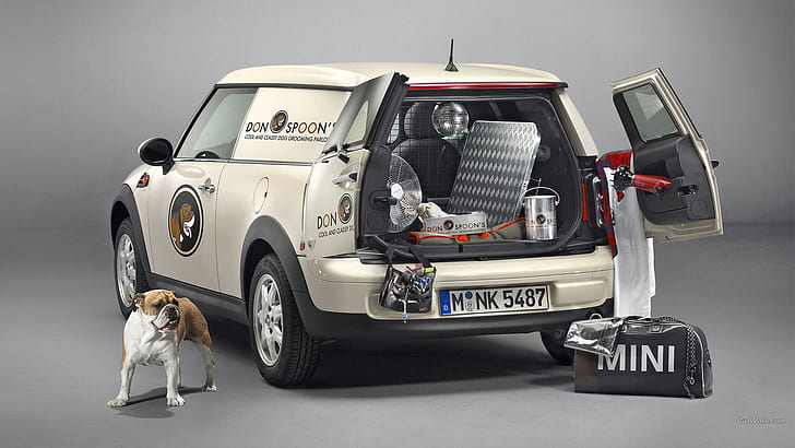 Mini Clubvan, car, dog, animals, vehicle, MINI Cooper Clubman, Mini Cooper, HD wallpaper