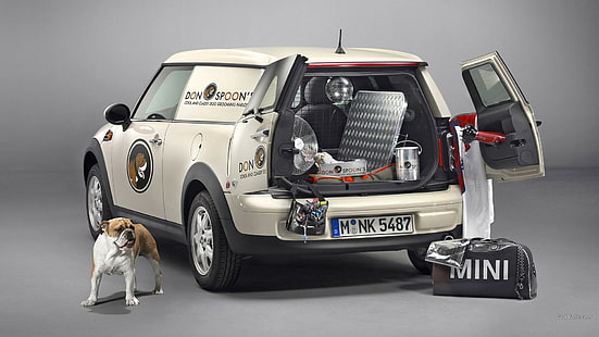 Mini Clubvan, car, dog, animals, vehicle, MINI Cooper Clubman, Mini Cooper, HD wallpaper HD wallpaper