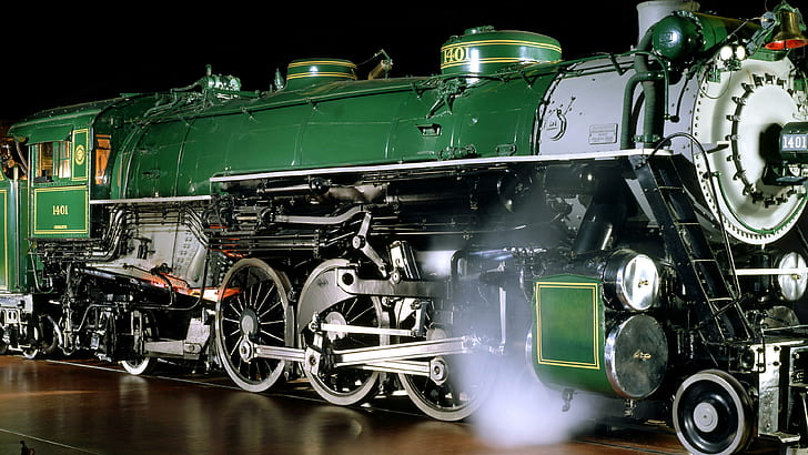 Locomotive à vapeur, train vert et gris, photographie, 3840x2160, train, locomotive, Fond d'écran HD