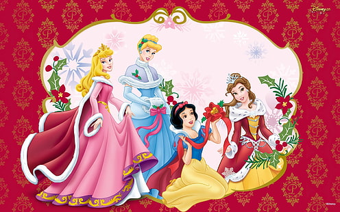 Aurora Belle Disney Prinzessinnen zu Weihnachten Unterhaltung Andere HD-Kunst, Malerei, Weihnachten, Aurora, Belle, Aschenputtel, Prinzessinnen, HD-Hintergrundbild HD wallpaper
