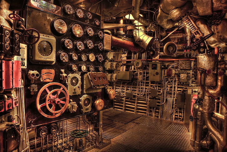 roda kemudi merah, pipa, gaya, kapal, steampunk, katup, mekanisme, sensor, kapal perang, Wallpaper HD