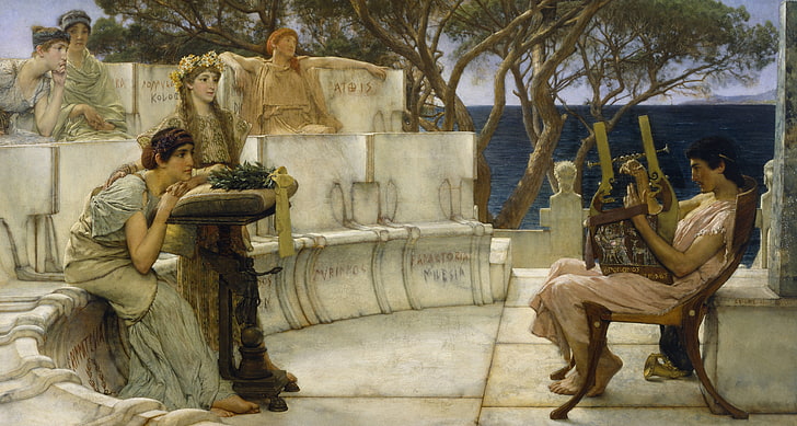 musik, gambar, mitologi, Lawrence Alma-Tadema, Sappho dan Alcaeus, Wallpaper HD