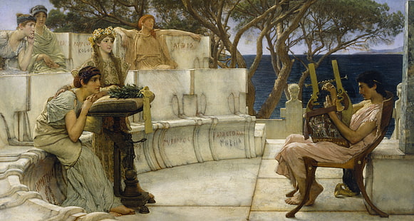 música, quadro, mitologia, Lawrence Alma-Tadema, Safo e Alcaeus, HD papel de parede HD wallpaper