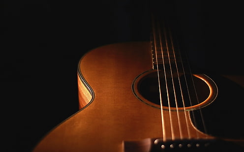 Brown Guitar Music, brązowa gitara akustyczna, muzyka,, brązowa, gitara, Tapety HD HD wallpaper