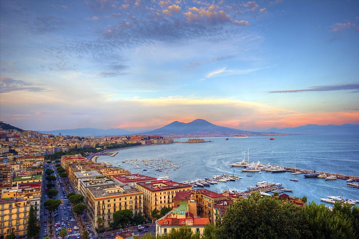 Ciudades, Nápoles, Barco, Edificio, Ciudad, Costa, Italia, Fondo de pantalla HD