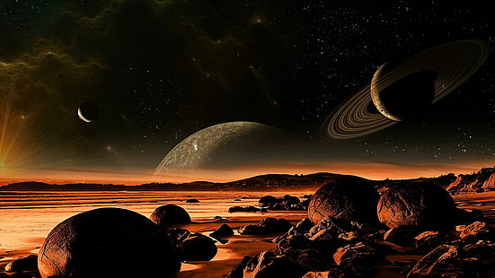 przestrzeń kosmiczna, planeta, wszechświat, przestrzeń, obiekt astronomiczny, ciemność, krajobraz, Tapety HD HD wallpaper