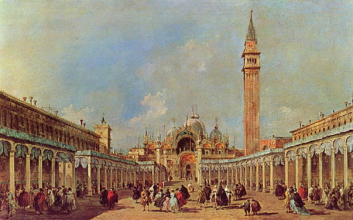 The Festival at Piazza San Marco painting, people, picture, area, day, Venice, Italy, Francesco Guardi, San Marco, HD wallpaper HD wallpaper