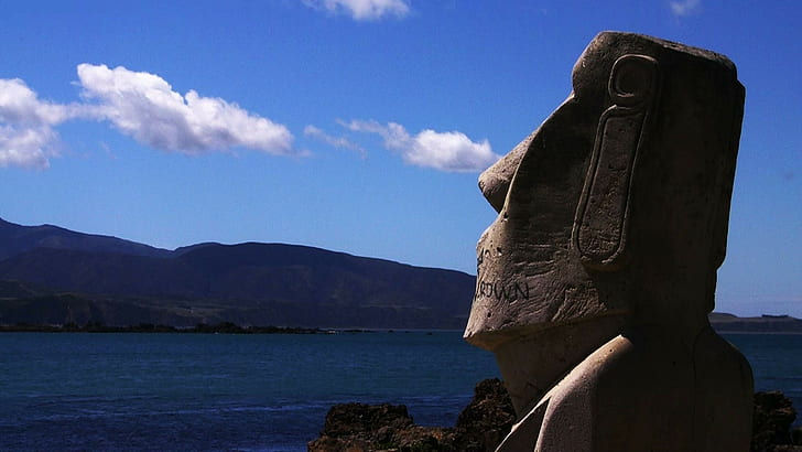 Moai, isola di pasqua, paesaggio, cielo, isola, mare, fotografia, Sfondo HD