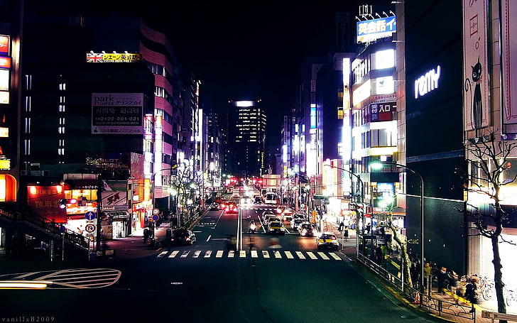 Japonia, noc, światła miasta, pejzaż miejski, miasto, Tokio, Tapety HD