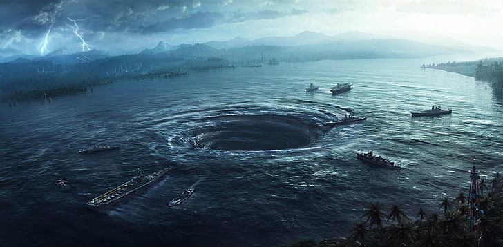 schwarzes Schiffslos, digitale Kunst, apokalyptisch, Meer, Schiff, HD-Hintergrundbild