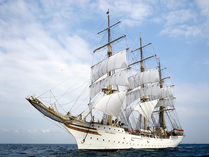 white galleon ship, sea, ship, sails, Sorlandet, Frigate, HD wallpaper