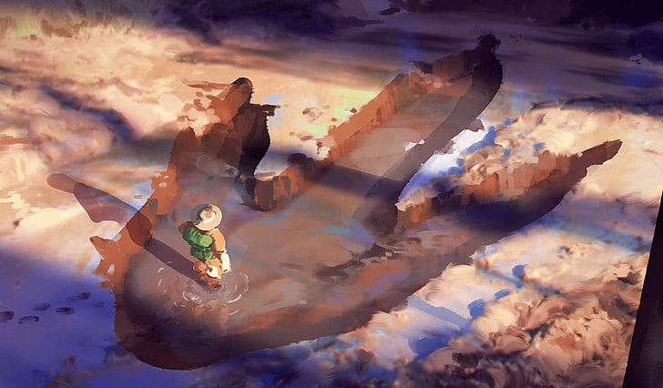 Anime Charakter Illustration, Kunstwerk, Fantasy-Kunst, Fußabdrücke, HD-Hintergrundbild