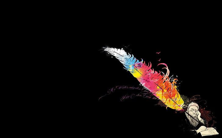 illustration de plume multicolore, stylo, pensée, muse, poésie, prose, Fond d'écran HD