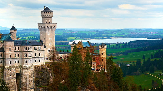 замък, забележителност, замък Нойшванщайн, историческо място, замък, сграда, туристическа атракция, небе, Бавария, град, Швангау, Германия, дворец, обект на световното наследство на ЮНЕСКО, Европа, HD тапет HD wallpaper