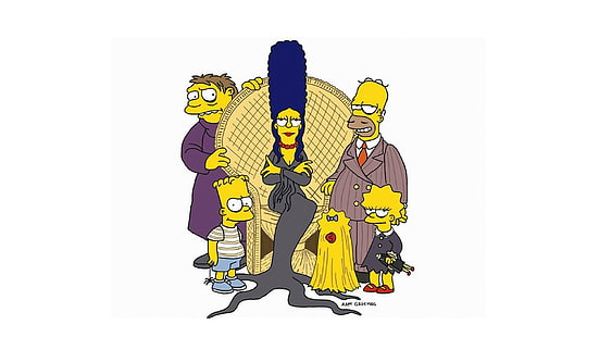 The Simpsons, Homer Simpson, Bart Simpson, Marge Simpson, Lisa Simpson, Maggie Simpson, The Addams Family, Halloween, wednesday addams, HD wallpaper HD wallpaper