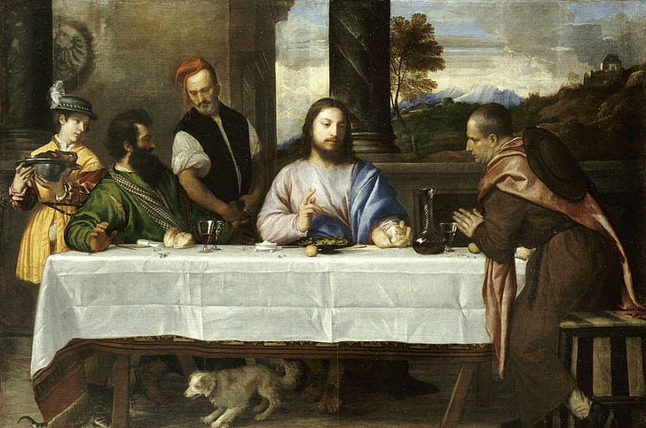 By Tiziano (last supper), religious painting, christ, tiziano, bible, supper, jesus, painting, gospel, HD wallpaper