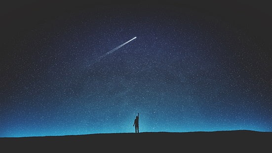 صورة ظلية ، سماء مرصعة بالنجوم ، شهاب ، ليل ، فن، خلفية HD HD wallpaper