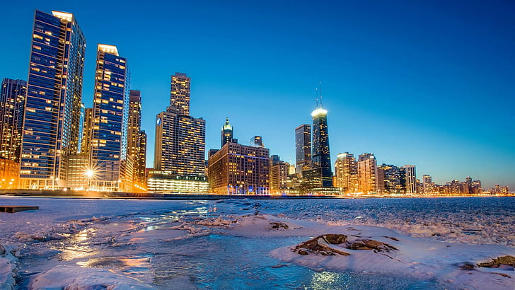 zima, lód, Chicago, Tapety HD