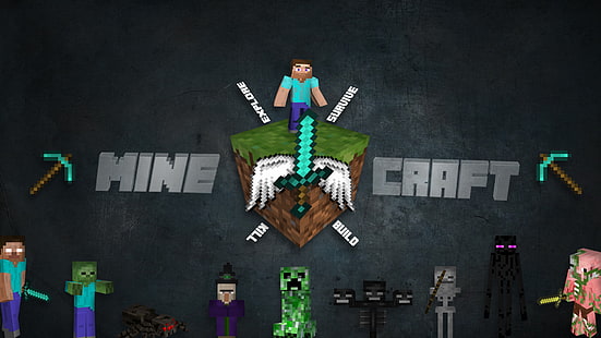 Minecraft, Herobrine, espada, Steve, artesanía, bloques 3D, aventureros, Fondo de pantalla HD HD wallpaper
