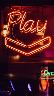 signage neon bermain jeruk, prasasti, pencahayaan, kaca, bermain, Wallpaper HD HD wallpaper