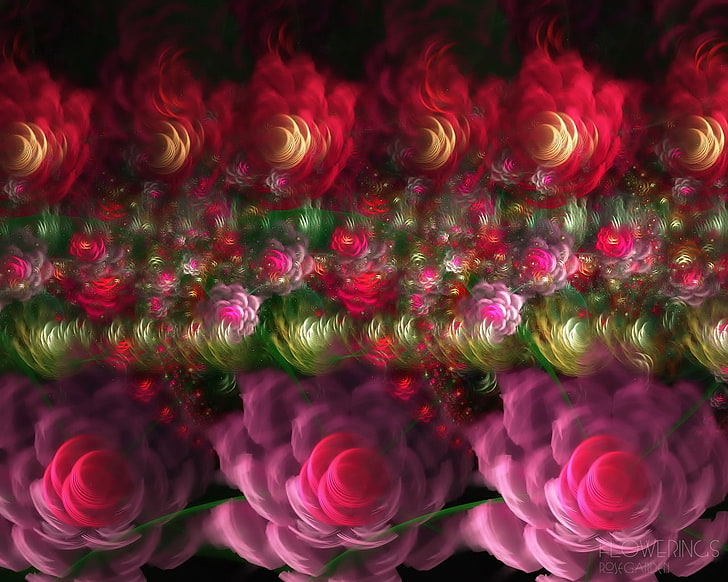 multicolored flowers digital wallpaper, fractal, flowers, bright, HD wallpaper