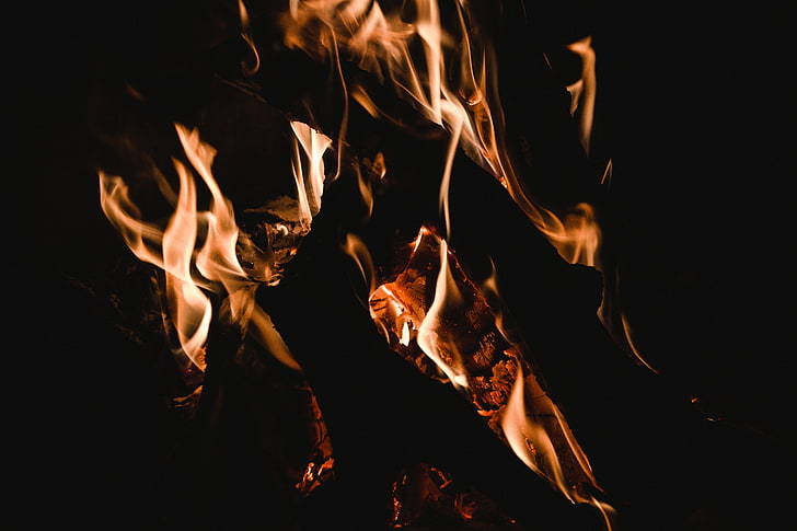 orange bonfire, bonfire, fire, flame, HD wallpaper