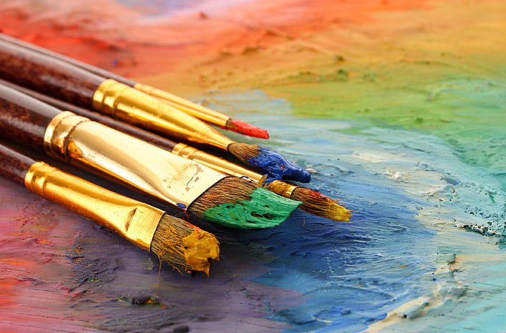 five assorted paintbrushes, background, widescreen, Wallpaper, paint, mood, artist, brush, drawing, full screen, HD wallpapers, fullscreen, HD wallpaper