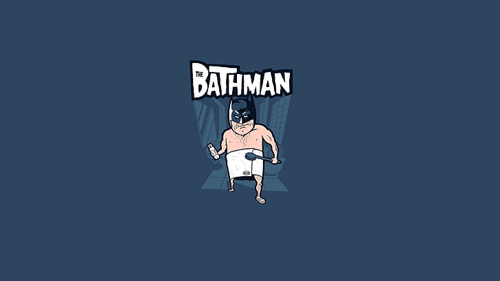 bath, Batman, Blue Background, brush, comics, Flip Flops, humor, logo, minimalism, Simple Background, Towel, HD wallpaper