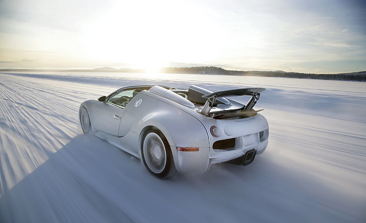 silver convertible car, winter, speed, Bugatti, Veyron, Grand Sport, 16.4, HD wallpaper