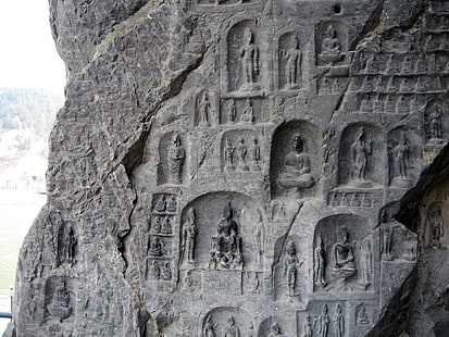 mur de béton gris, grottes de longman, grotte, pierre, relief, figures, Fond d'écran HD HD wallpaper