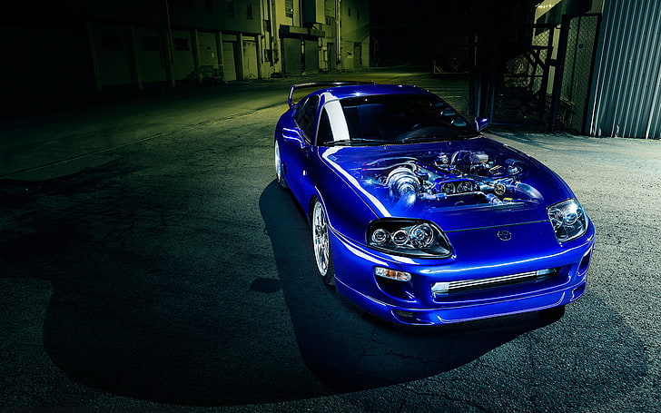 blue coupe, car, engine, blue, toyota supra, HD wallpaper