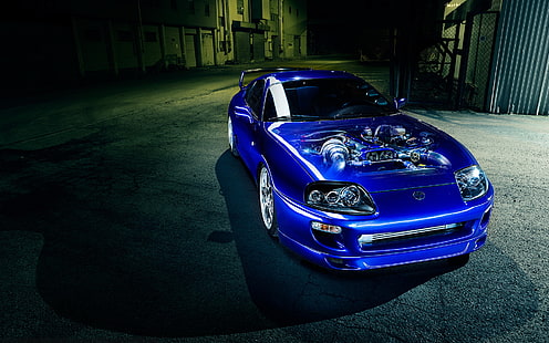 niebieskie coupe, samochód, silnik, niebieski, toyota supra, Tapety HD HD wallpaper