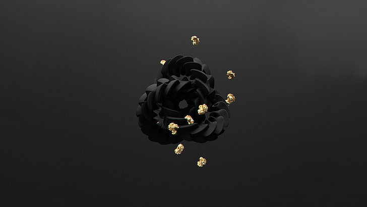 schwarzer Lederkranz, 3D-Objekt, Gold, Minimalismus, HD-Hintergrundbild