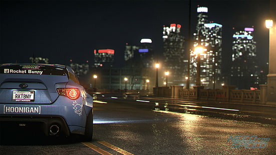 Need For Speed, 2015, Video Games, Car, Subaru BRZ, Night, Light, blue car, need for speed, 2015, video games, car, subaru brz, night, light, HD тапет HD wallpaper