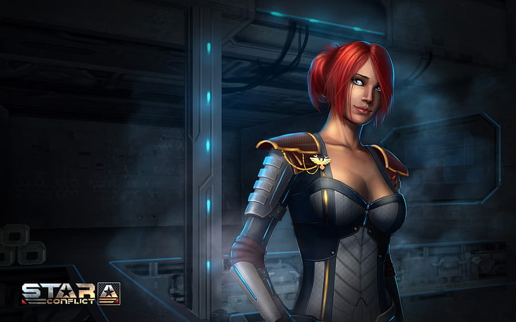 space, video games, women, redhead, Star conflict, HD wallpaper