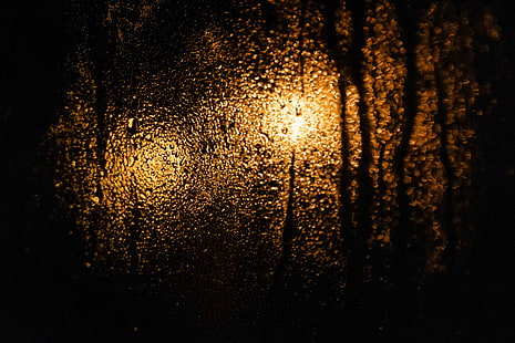 fotografia, deszcz, szkło, woda na szkle, mokre, ciemne, pomarańczowe, Tapety HD HD wallpaper
