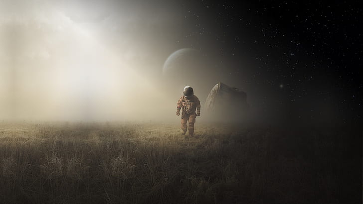 Moon, field, art, man, astronaut, capsule landing, HD wallpaper |  Wallpaperbetter