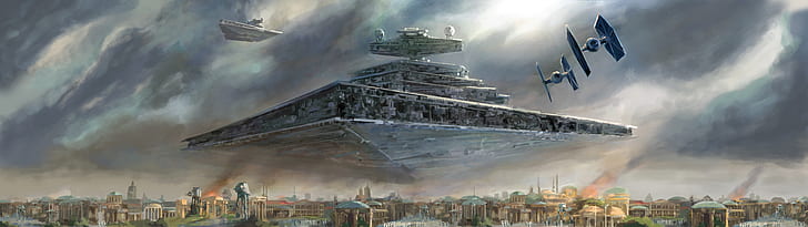 AT, AT Walker, Naboo, painting, Star Destroyer, Star Wars, TIE Fighter, HD wallpaper